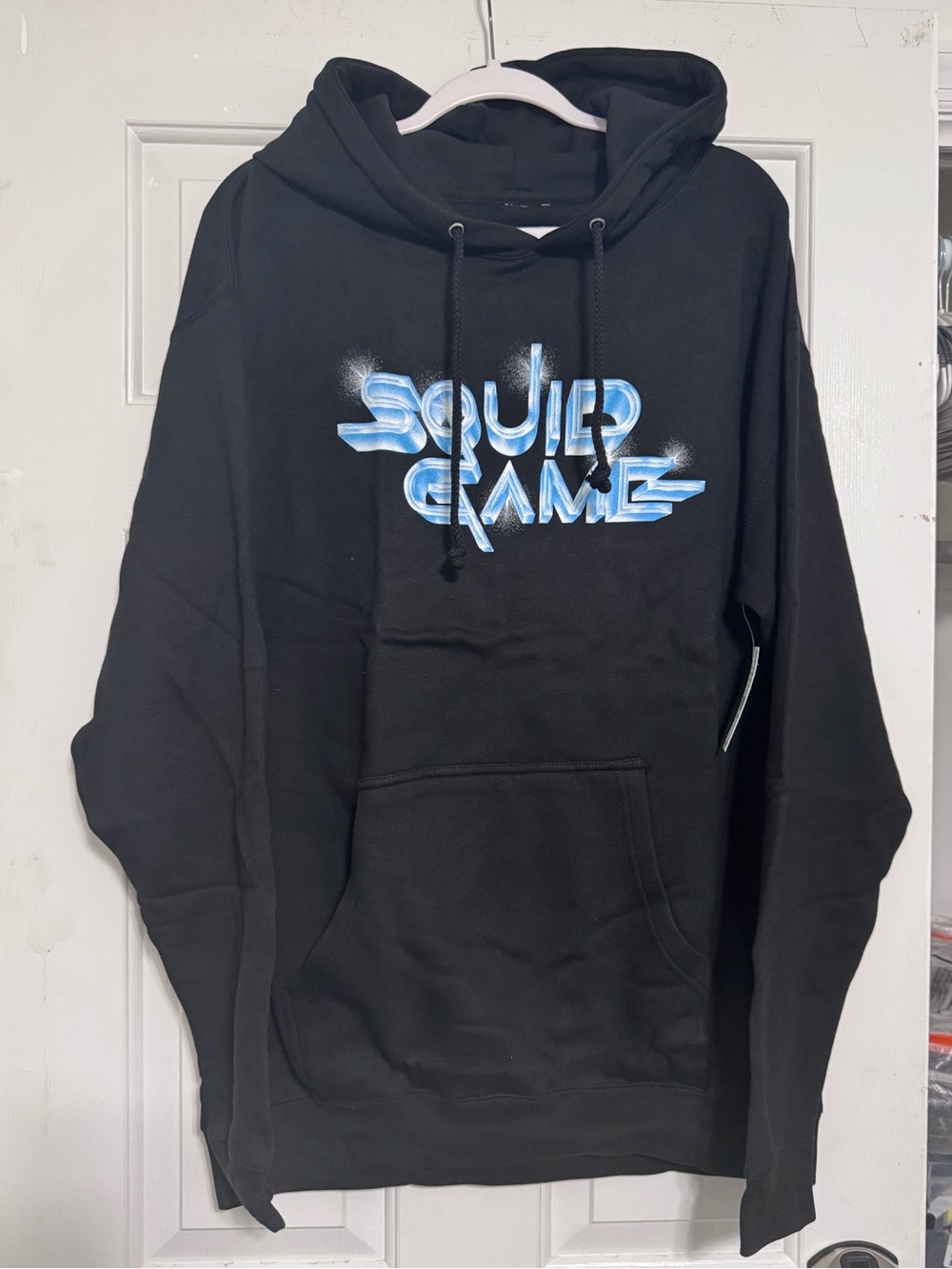 PacSun Black Hoodie with Blue and White 'SQUID GAME' Piggy Graphic